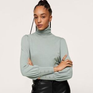 Two pieces mango puffed sleeves cardigan and turtle neck